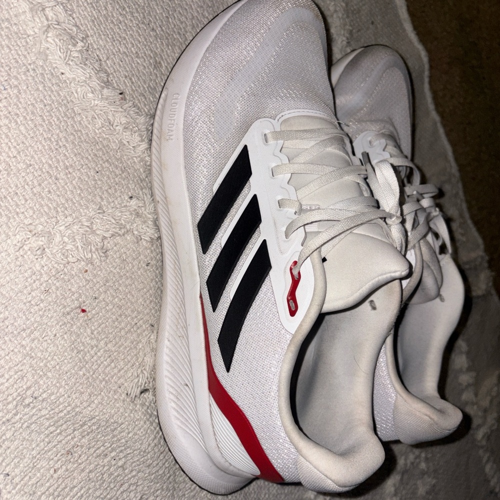 Adidas White Sneakers with Red and Black Stripes